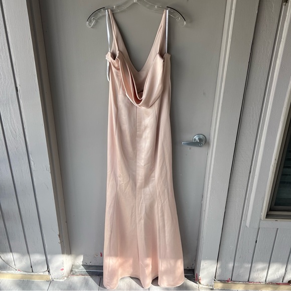 DRAPED COWL-BACK PRINCESS LINE DRESS WITH FRONT SLIT IN CAMEO - Picture 6 of 11